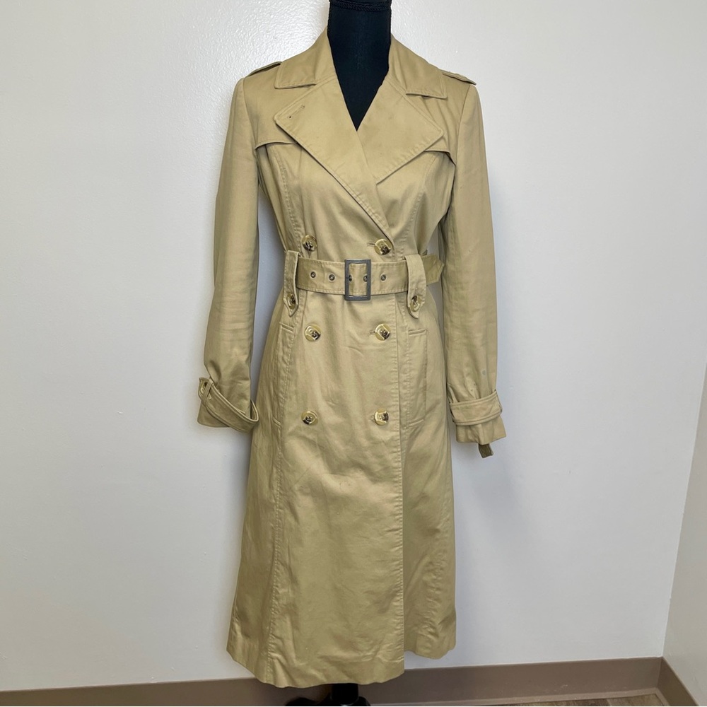 ASOS Long Beige Cotton Trench Coat Belted Double Breasted US 2 Dye Project